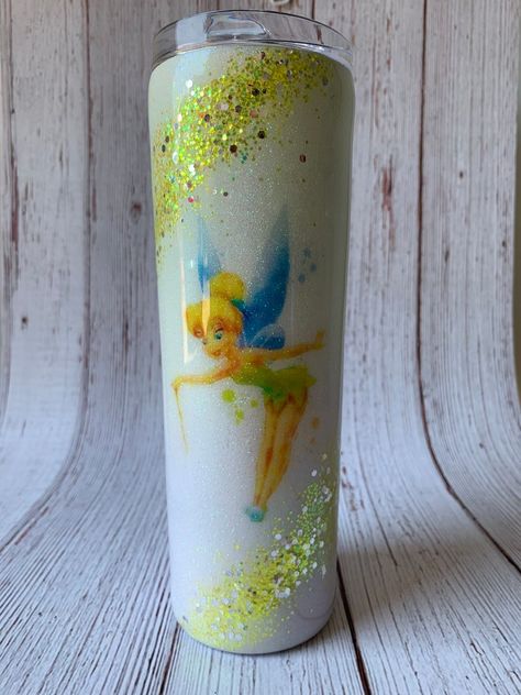 Tinkerbell Tumbler, Disney Tumblers, Ocean Tumbler, Glitter Things, Nick Nacks, Disney Cups, Acrylic Painting Diy, Resin Tumblers, Glitter Tumbler Cups