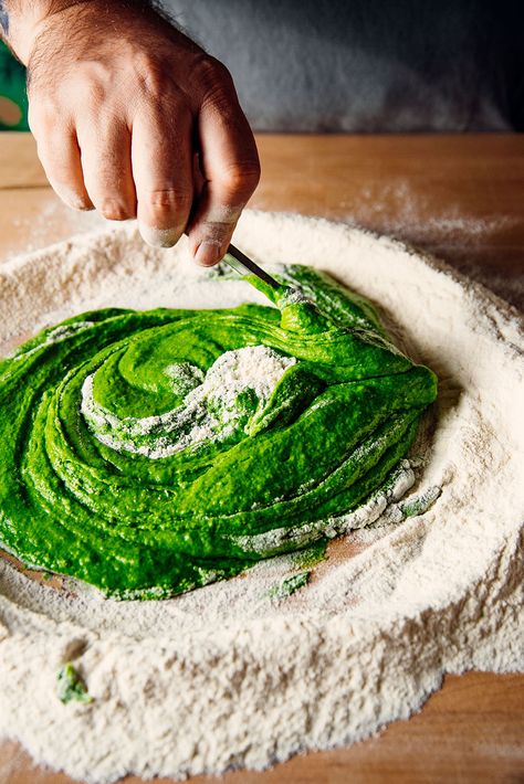 Recipe: Sfoglia Verde Agli Spinaci | An epic spinach pasta dough that you can turn into all your fave pasta shapes, homemade pasta recipe, Evan Funke and Katie Parla’s cookbook American Sfoglino, vegetarian recipes, comfort food ideas Spinach Pasta Dough, Evan Funke, Katie Parla, Spinach Pasta Recipes, Pasta Dough Recipes, Homemade Pasta Recipe, Handmade Pasta, How To Make Biscuits, Pasta Fatta In Casa