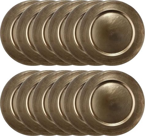 Amazon.com | Ashland 13” Gold Round Charger Plate by Celebrate It - Table Setting for Weddings, Birthdays, Engagement Parties, and Holidays - Bulk 12 Pack: Charger Plates Gold Charger Plates Table Setting Christmas, Charger Plates Table Setting, Gold Charger Plates Table Setting, Chargers Plates Table Setting, Friendsgiving Table Setting, Table Setting Christmas, Friendsgiving Table, Gold Charger Plates, Gold Charger Plate