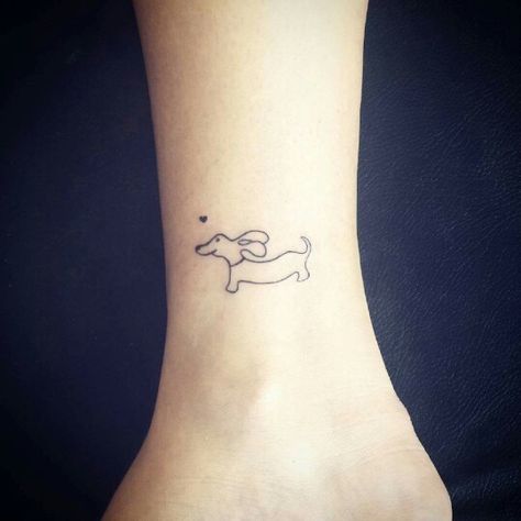 Dog tattoo Daschund Tattoo, Dachshund Tattoos, Dachshund Tattoo, Tattoos For Dog Lovers, Tasteful Tattoos, Memorial Tattoos, Dog Tattoos, Minimal Tattoo, Minimalist Tattoo