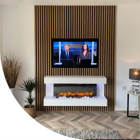 Oak acoustic wall panels used to create a media wall Wood Slat Wall, Chimney Breast, Wall Panelling, Acoustic Wall Panels, Acoustic Wall, Media Wall, Slat Wall, Fireplace Wall, New Build