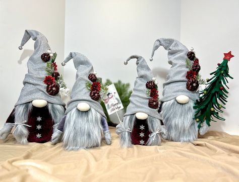 Here it is, Scandinavian Gnome Family. Will look very festive under the Christmas tree or mantel shelf. Dady is 17", mommy 16", brother 14" and lil sister is 13". Gnome Family, Under The Christmas Tree, Scandinavian Gnomes, Mantel Shelf, Family Christmas, Christmas Decoration, The Christmas, Seasonal Decor, Christmas Decorations