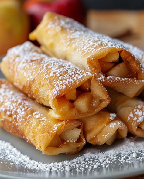 Fried Apple Pie Rolls, Deep Fried Apple Pie, Mini Fried Apple Pies, Apple Pie Spring Rolls, Deep Fried Puff Pastry, Apple Spring Rolls, Fried Pie Dough, Apple Recipes With Puff Pastry, Fried Apple Pie