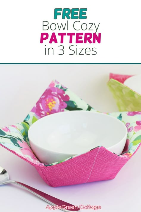 Quilted Bowl Cozy Pattern Free, Bowl Cozy Pattern, Bowl Cozies, Cozy Pattern, Diy Sewing Gifts, Bag Template, Diy Bowl, Sewing Projects Free, Sewing Machine Projects