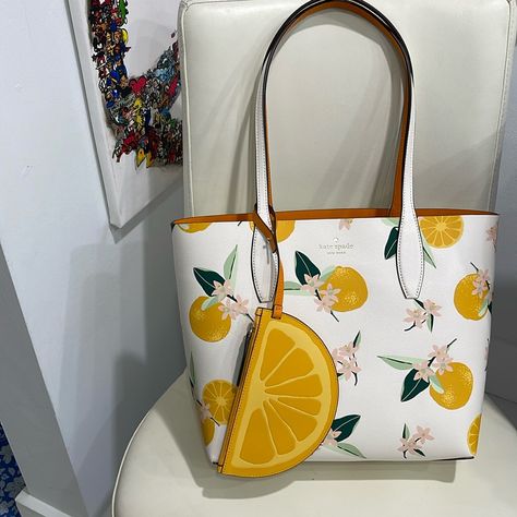 Nwt Kate Spade White/Orange/Green Clemintine "Oranges" & Flowers Reversible Tote Bag With Orange Coin Purse Lemon Bag, Reversible Tote Bag, Reversible Tote, Lemon Print, Love To Shop, Kate Spade Bags, Kate Spade Bag, Kate Spade New York, Womens Tote Bags