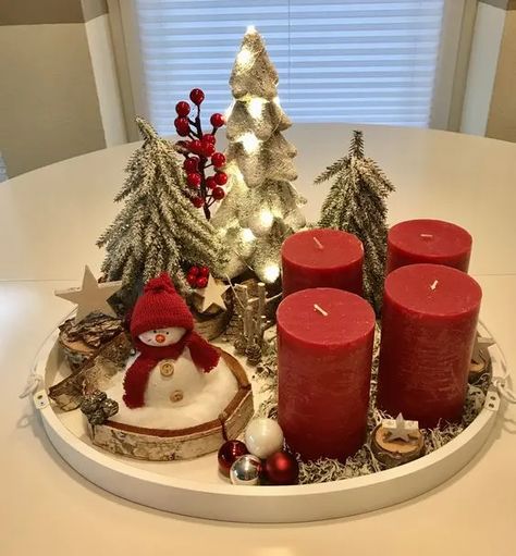 50+ Stunning Christmas Table Decorations Ideas to Bring Festive Cheer - HubPages Make Your Own Christmas Ornaments, Christmas Centerpieces Cheap, Christmas Table Decorations Diy, Xmas Centerpieces, Christmas Table Decoration, Table Decoration Ideas, Deco Table Noel, Christmas Tray, Ornaments For Christmas