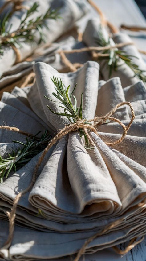 18 Creative Wedding Table Decorations DIY Ideas Napkin Display Ideas Wedding, Sustainable Table Decor, Napkins Tied With Twine, Paper Napkin Folding Ideas With Utensils, Diy Wedding Table Decorations, Wedding Napkin Folding, Table Decorations Diy, Napkin Holder Wedding, Personalized Menu Cards