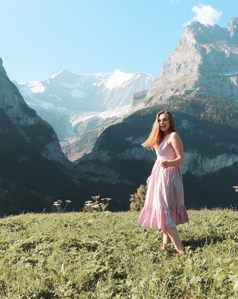 Alpine outfit in Grindelwald, Switzerland Switzerland Photo Poses, Lucerne Switzerland Summer Outfit, Outfits For Switzerland Summer, Summer Switzerland Outfits, Alpine Outfit, Switzerland Poses, Switzerland Outfit Summer, Switzerland Summer Outfits, Switzerland Fits