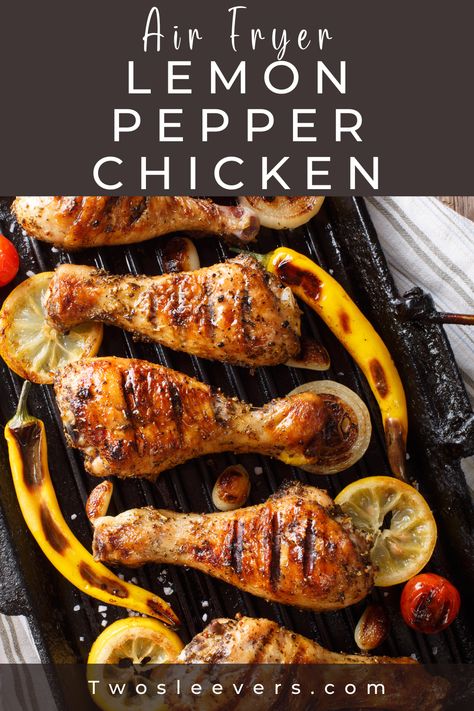 If you're looking for a quick, healthy, and delicious meal, then you should try making lemon pepper chicken drumsticks in an air fryer. This recipe is perfect for those who want to enjoy crispy and juicy chicken without the added calories and oil from deep-frying. Lemon Pepper Chicken Air Fryer, Lemon Pepper Drumsticks, Lemon Pepper Chicken Drumsticks, Drumsticks Air Fryer, Lemon Chicken Drumsticks, Chicken Air Fryer, Air Fryer Recipes Low Carb, Keto Fried Chicken, Recipes With Chicken And Peppers