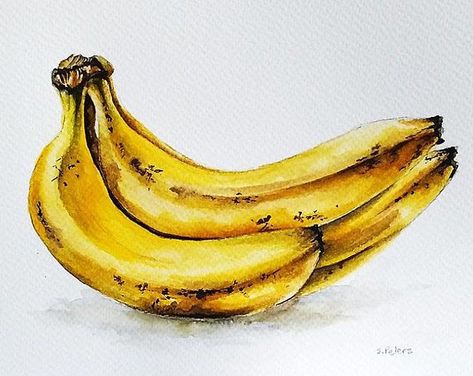 Painting Banana, Banana Painting, Vegetable Painting, Fruits Drawing, River Painting, Watercolor Food, Object Drawing, Watercolor Fruit, Water Colours