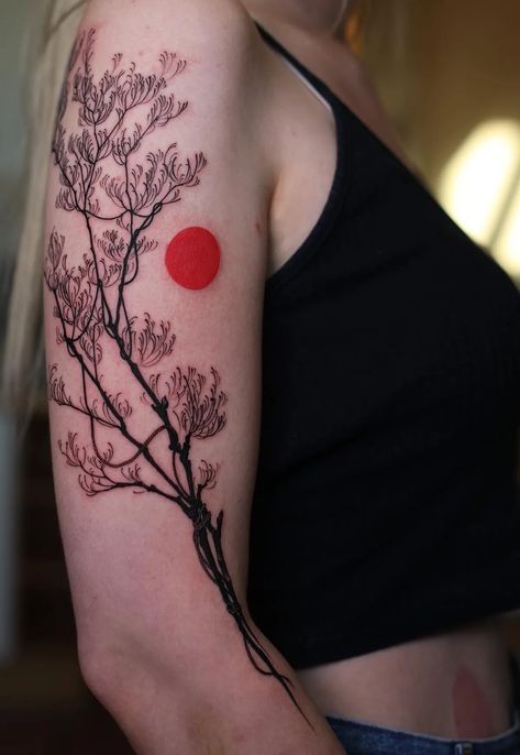 Tattoo uploaded by Konstantin • tattoo by Konstantin aka strokinwork #Konstantin #strokinwork #branch #sun #tree #nature #plant • Tattoodo Japanese Plant Tattoo, Tree Back Tattoo, Meditation Tattoo, Tree Tattoo Back, Vine Tattoos, Red Ink Tattoos, Sun Tattoos, Plant Tattoo, Latest Bridal Mehndi Designs