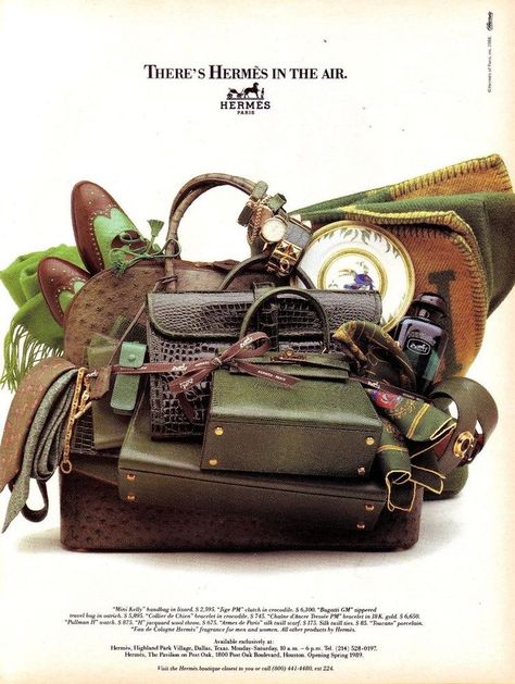 1988 HERMES Advert Kelly Handbag Ostrich Bag Ties VINTAGE PRINT ADVERTISEMENT #HERMES Vintage Hermes Bag, Ostrich Bag, Print Advertisement, Leopard Print Shirt, Kelly Bag, Vintage Hermes, Hermes Paris, Hermes Handbags, Vintage Purses