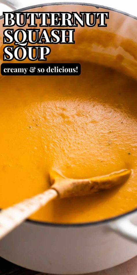 This Butternut Squash Soup recipe is absolutely unbeatable! 🧡 It’s a creamy, comforting mix of simple ingredients, bright herbs, and just the right hint of spice. Ideal for warming up on a crisp fall day! #squash #soup Small Batch Butternut Squash Soup, Butternut Squash Soup Creamy, Best Butternut Squash Soup, Creamy Butternut Squash Soup, Butternut Squash Soup Recipe, Creamy Butternut Squash, Butternut Soup, Butternut Squash Recipes Soup, Squash Soup Recipe