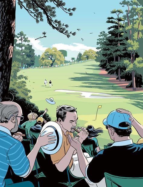 Bold narrative illustrations by Kikuo Johnson | Partfaliaz Kikuo Johnson, The Masters Golf, Masters Golf Tournament, Animation Styles, Bali Art, Masters Golf, Illustration Styles, Augusta National, Font Illustration