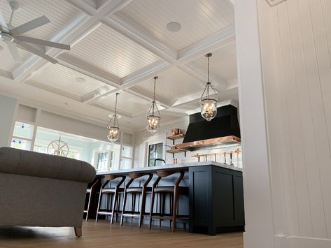 Beadboard Coffered Ceiling, Coffered Kitchen Ceiling, Beadboard Ceiling Kitchen, Kitchen Coffered Ceiling, Classical Craftsman Molding, Modern Coffered Ceiling, Coffered Ceiling Kitchen, Classical Craftsman, Indah Island