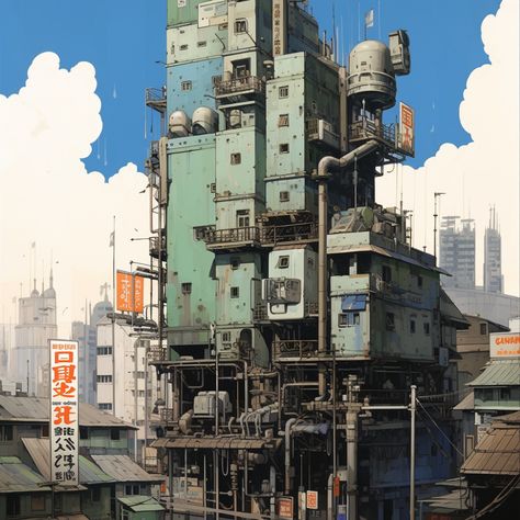 Scifi Architecture Concept Art, Cyberpunk Architecture, Japanese Cityscape, Cyberpunk Building, Scifi Building, Scifi City, Urban Concept, Sci Fi Architecture, City Sketch