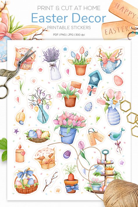 Sticker Sheet Printable, Spring Stickers, Printable Sticker Sheets, Stickers Collection, Spring Printables, Easter Stickers, Stickers Sheet, Decor Stickers, Easter Png