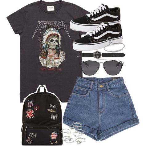 Outfit for summer with shorts and vans by ferned on Polyvore featuring mode, Vans, New Look, J.Crew, Candie's, Monica Vinader and Christian Dior Vans Wallpaper, Outfits With Vans, Cute Outfits With Shorts, Outfit For Summer, Random Fashion, Vans Era, Indie Style, 90's Grunge, Black Outfits