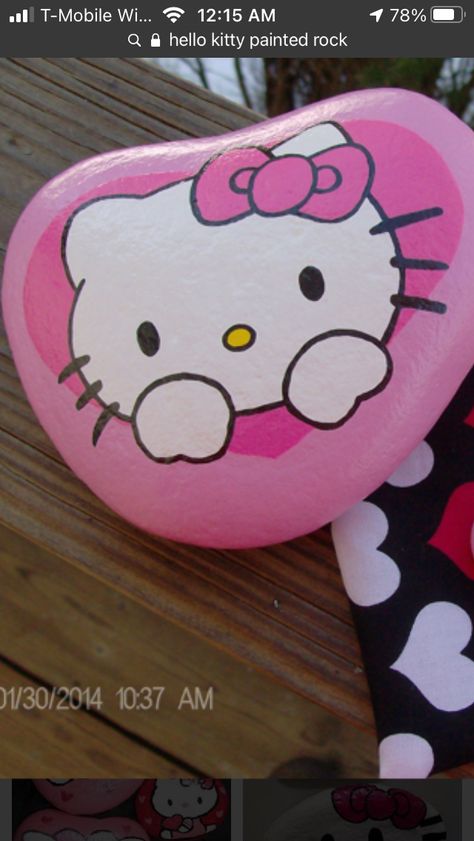 Rock Painting Ideas Hello Kitty, Y2k Rock Painting, Ideas To Paint On Rocks, Sanrio Rock Painting, Hello Kitty Rock Painting, Pink Painted Rocks, Hello Kitty Painted Rocks, Small Rock Painting Ideas Easy, Painting On Rocks