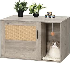 Cat Box Enclosure, Pet Closet, Ikea Cat, Hidden Litter Boxes, Rattan Door, Cat Litter Box Enclosure, Litter Box Enclosure, Litter Box Furniture, Cat Tree Condo