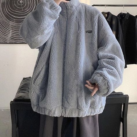 Plush Outfit, Fleece Jacket Outfit, Student Couple, Lamb Plush, Men Coats, Fashion Stand, Winter Fashion Coats, Hong Kong Style, Oversized Streetwear