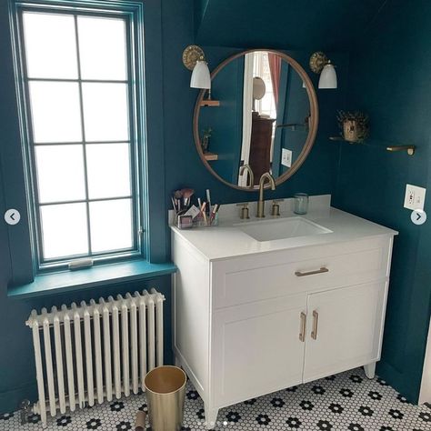 Ocean Abyss Behr, Behr Ocean Abyss, Dark Bathroom Paint, Ocean Abyss, Bathroom Paint Color, Dark Bathroom, Dark Bathrooms, Bathroom Paint, Behr Paint