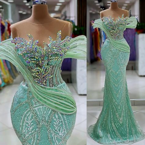 Latest Lace Gown Styles Aso Ebi 2024, Mint Green Asoebi Lace Styles, Mint Green Asoebi, Proms Dress, Dinner Wears, Mermaid Sweetheart Dress, Prom Dress Beaded, Mint Green Prom Dress, Lace Dress Classy