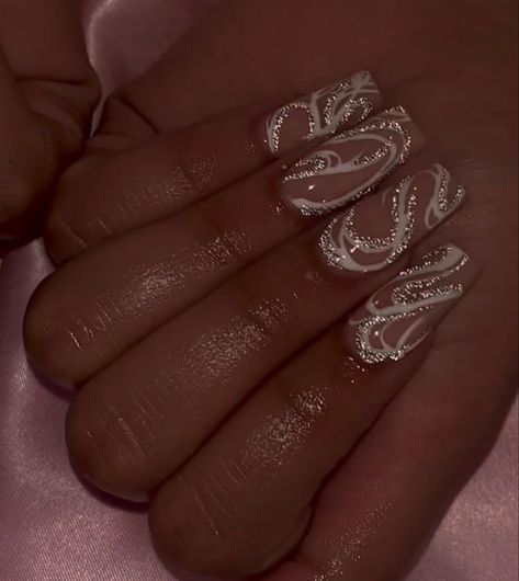 Sparkly Winter Nails, January Nails, Winter Nails, Nail Inspo, Swirl, Sparkle, Nails