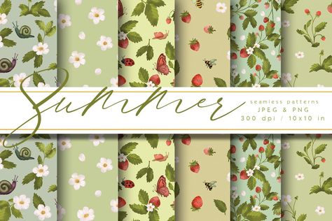 Strawberry floral summer digital paper collection Floral Paper Printable, Strawberry Paper, Wrapping Paper Diy, Cottagecore Strawberry, Blanket Wall, Berry Pattern, Comfy Blanket, Floral Digital Paper, Paper Graphic