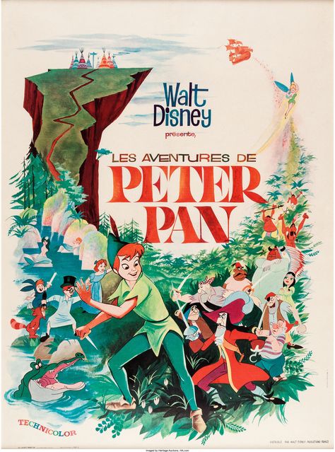 Peter Pan French Theatrical Poster (Walt Disney, 1953) Peter Pan Cartoon, Film Peter Pan, Peter Pan Movie, Peter Pan 1953, Peter Pans, Peter Pan Wendy, Disney Punk, Disney Poster, Skull Rock