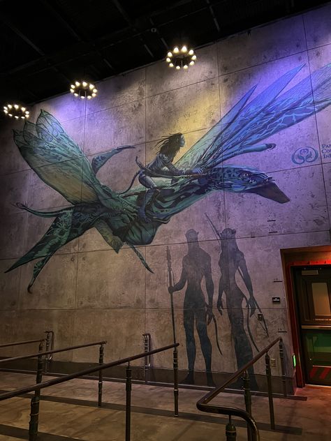 Mural Inside Flight of Passage at Animal Kingdom - Pandora - The World of Avatar - Orlando, Florida Avatar Disney World, Honeymoon Night Wear, Mountain Banshee, Avatar Ikran, Avatar Flight Of Passage, Avatar Disney, Avatar Tattoo, Avatar Fanart, Avatar Art