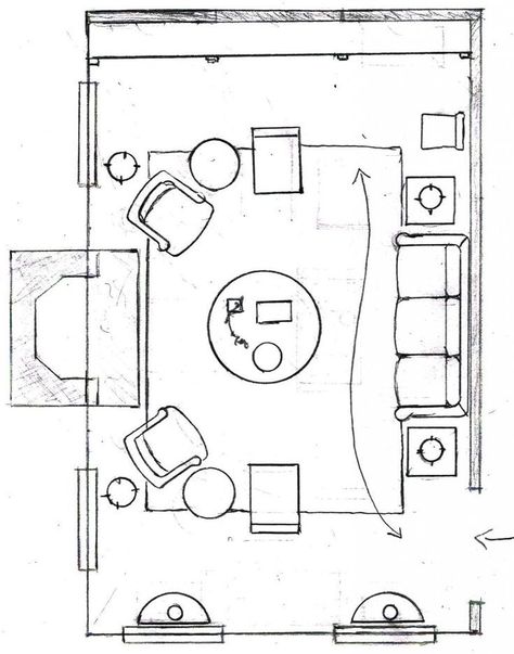 One Living Room Layout - Seven Different Ways! | Laurel Home - One of my favorite, classic living room layouts. There's a clear path to walk through the room and a great conversational grouping around the fireplace focal point. Arranging Bedroom Furniture, Living Room Floor Plans, Cheap Living Room Furniture, Minimalist Living Room Decor, Room Layouts, Living Room Furniture Layout, Living Room Layout, First Apartment Decorating, Living Room Furniture Arrangement