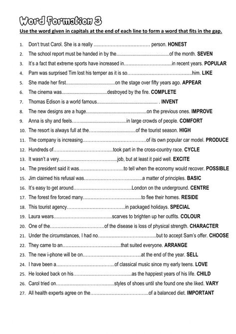 Word Formation Worksheets, Word Transformation, Mood Board Layout, English Grammar Test, Word Formation, Advanced English Vocabulary, Teaching English Grammar, English File, English Grammar Worksheets