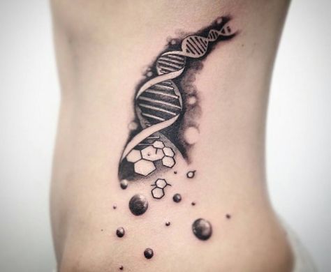 DNA Dna Strand Tattoo, Physics Tattoos, Chemistry Tattoo, Science Tattoo, Dna Strand, Science Tattoos, Spiral Tattoos, Dna Tattoo, Nerdy Tattoos