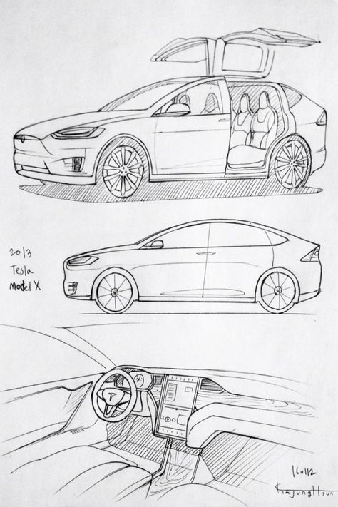 Car Model Drawing, Veichles Drawing, Tesla Drawing Car, Tesla Drawing, Car Drawing, Cool Car Drawings, Drawing Examples, Tesla Car, Industrial Design Sketch