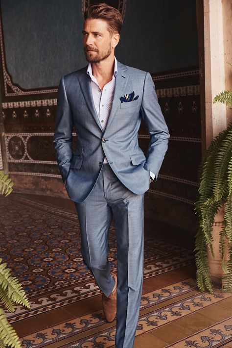 Suits To Wear To A Wedding, Wedding Suits Men Blue, Summer Wedding Suits, Summer Wedding Attire, Costume Gris, Blue Suit Wedding, Suits Men, Weddings By Color, Wedding Dresses With Straps