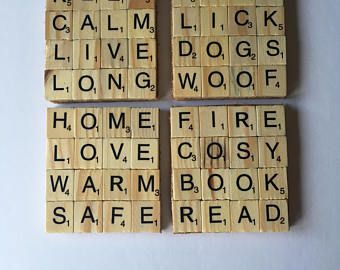 Scrabble coasters Diy Christmas Presents For Mom, Diy Letter Ideas, Christmas Presents For Mom, Scrabble Tiles Coasters, Scrabble Letter Crafts, Scrabble Gifts, Scrabble Coasters, Scrabble Tile Art, Mom Presents