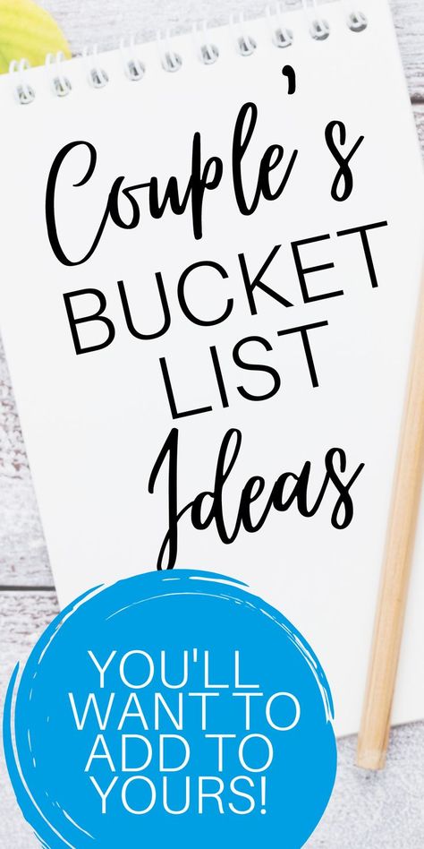 A bucket list is a great reminder of what things are important, and it can be a fun thing to plan for and look forward to! Change things up in your relationship and look over these ideas to make your special couple's bucket list. Marriage Bucket List, Bride And Groom Bucket List, Goals For Couples Bucket Lists, Couple Bucket List Relationships Things To Do, Married Couple Bucket List, Bucket List Craft, Wedding Time Capsule, Free Date Ideas, Bucket List Book