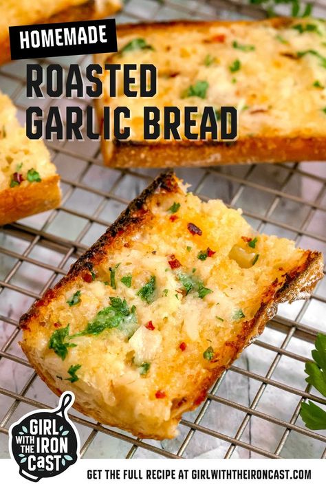 Garlic Bread Recipe With Roasted Garlic, Roasted Garlic Recipes For Bread, No Butter Garlic Bread, Garlic Bread Roasted Garlic, Baked Garlic Bread Oven, Rustic Garlic Bread, Roasted Garlic On Bread, Oven Roasted Garlic Bread, Authentic Garlic Bread