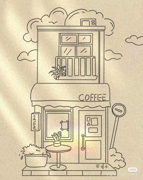 Aesthetic Building Drawing, Rooms To Draw, Cafe Drawing Easy, Easy Building Drawings, Building Sketches Simple, Cute House Drawing, House Drawings, Whimsical Art Journal, Pencil Sketch Images