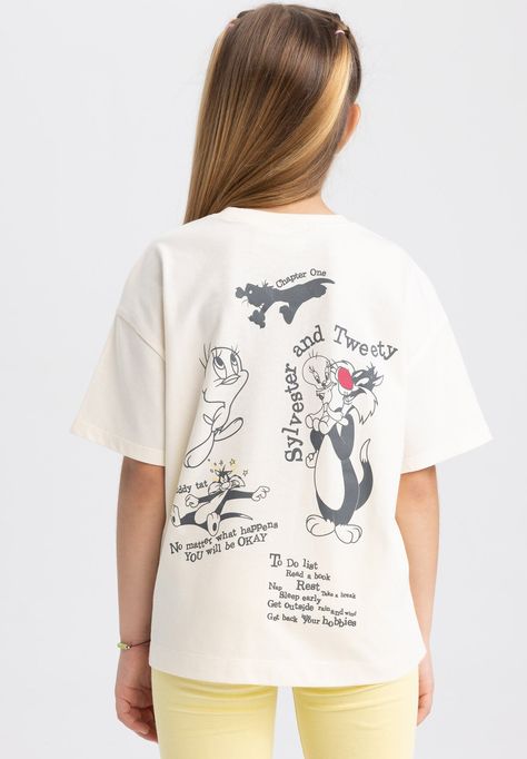 DeFacto LOONEY TUNES - Trükipildiga T-särk - ecru Book Rest, Graffiti Text, Oversized Tee, Looney Tunes, Shirt Print, Oversized Fits, Tshirt Print, T-shirt, Music Clothes