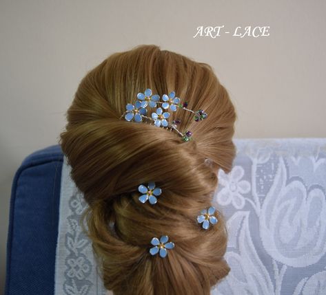 Forget Me Not Hair Pins, Blue Flower Hair Accessories, Bun Veil, Blue Hairpiece, Forget Me Not Bouquet, Veil Comb, Comb Veil, Bridal Hairpiece, Hair Comb Bridal