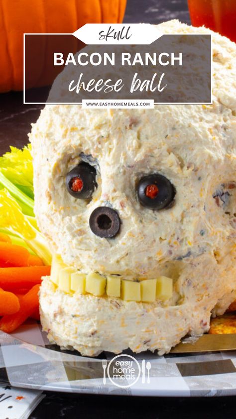 Unleash your spooky culinary skills with this Skull-Shaped Bacon Ranch Cheese Ball! 🎃 💀 Creamy, cheesy, and packed with flavor, it's the perfect party snack that will have your guests screaming for more. #HalloweenRecipes #PartyAppetizers #SpookySnacks #CheeseBall #HalloweenFood #SkullShaped #BaconRanch #HalloweenParty #FrightfullyDelicious #CreepyCuisine #CheeseBallRecipe #HalloweenTreats #GhoulishGoodies #FingerFood #HalloweenCooking #PumpkinSpiceEverything #FallFlavors Spooky Cheese Ball, Skull Cheeseball, Cheese Ball Easy, Halloween Cheese Ball, Bacon Ranch Cheese Ball, Ranch Cheese Ball, Easy Home Meals, Cheese Ball Recipes Easy, Halloween Dishes