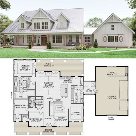 FarmHouse Floorplans on Instagram: “3000 sq ft, 3 bed, 2.5 bath Charming Farm house. ⠀ Follow @farmhousefloorplans for more. ⠀ ⠀ ⠀ ⠀ ⠀ #farmhouse #modernfarmhouse #farmhome…” Modern Farmhouse Floor Plans, Cool Home Gym, House Layout Design, Farmhouse Floorplans, Modern Farmhouse Floorplan, Ranch House Exterior, Farmhouse Floor Plans, Home Gym Design Garage, Farmhouse Door