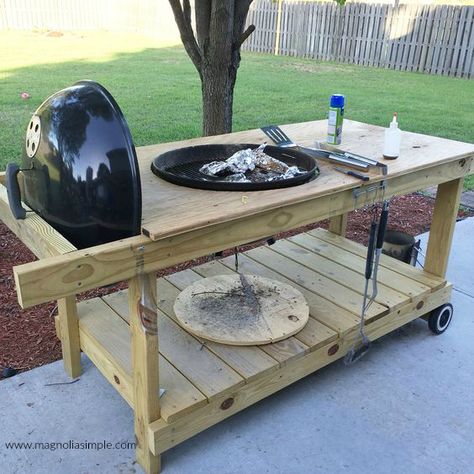 DIY Weber Grill Table – Magnolia Simple Grill Table Diy, Weber Grill Table Diy, Weber Grill Table, Diy Grill Table, Best Charcoal Grill, Grill Cart, Diy Grill, Bbq Table, Grill Table