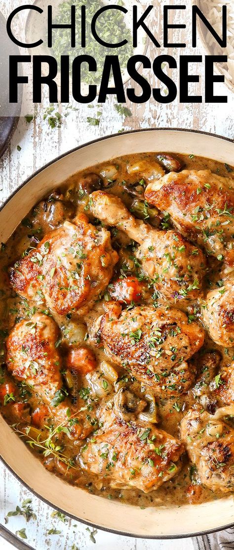 Chicken Fricassee all made in one pot, loaded with succulent golden chicken and tender veggies swimming in a rich, creamy herb laced sauce! AND it's easier to make than you think! arsenal! #chicken… More Chicken Fricasse Recipe, Wedding Chicken, Chicken Fricassee, Recipes Skillet, Golden Chicken, Breakfast Appetizers, Carlsbad Cravings, Best Christmas Recipes, Chicken Entrees