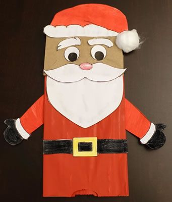 Paper Bag Santa Claus Puppet                                                                                                                                                                                 More Paperbag Crafts, Santa Puppet, Christmas Puppets, Puppet Template, Christmas Present Bags, Santa Claus Crafts, December Kindergarten, Paper Bag Crafts, Puppets For Kids