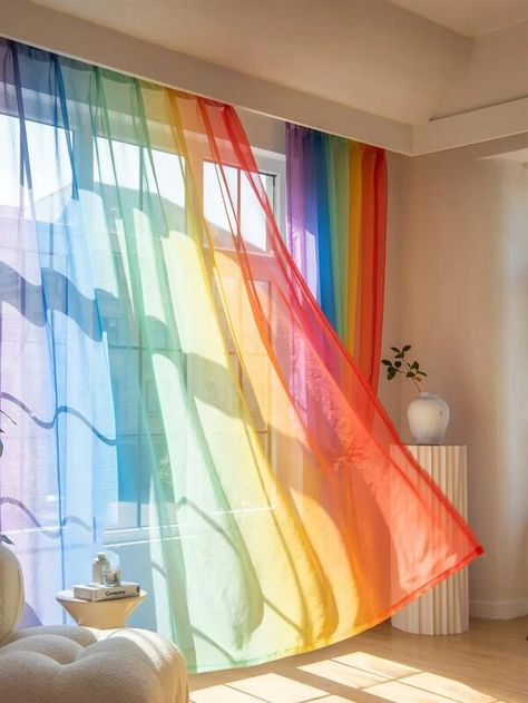 Rainbow Curtains, Mesh Curtain, Rainbow House, Rainbow Room, Living Room Spaces, Home Curtains, Cute Room Decor, Colorful Curtains, Sheer Curtain