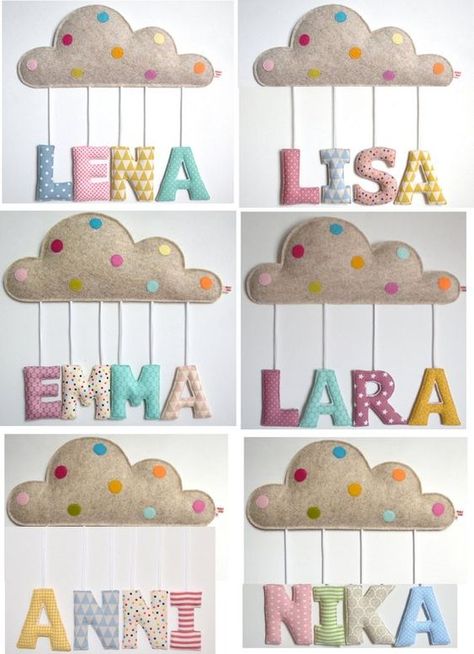 Name Decorations, Baby Sewing Projects, Fabric Letters, Birth Gift, Baby Diy, 자수 디자인, My Stuff, Baby Crafts, Baby Decor