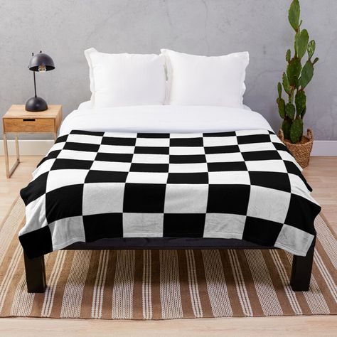 "Black White Checker Design Bedspread - Mini Chess Sticker" Throw Blanket by deanworld | Redbubble Checker Blanket, Checkered Board, Chequered Flag, Funky Leggings, Yellow Checkered, Bed Cover Design, Bedspreads Comforters, White Throw Blanket, Checker Design